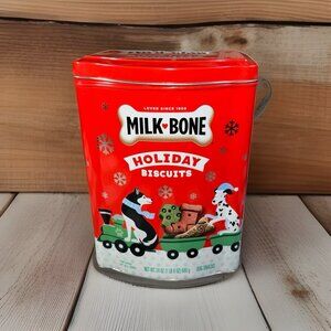 Milk-Bone Dog Holiday Biscuits Empty Collectors Tin Red Canisters 7.5”x 6” X 3”